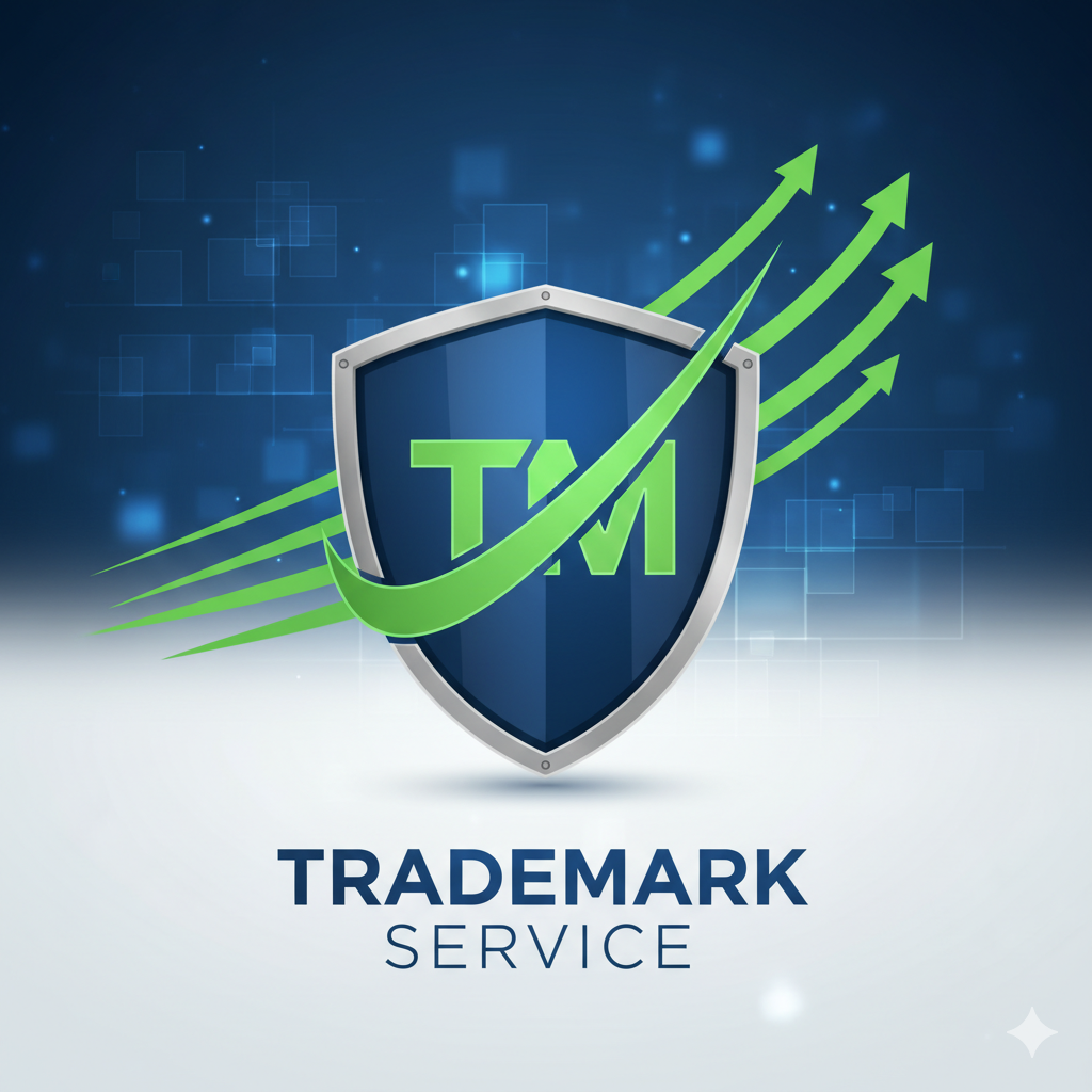 Trademark service logo showing TM shield and growth arrows – Techvisionov